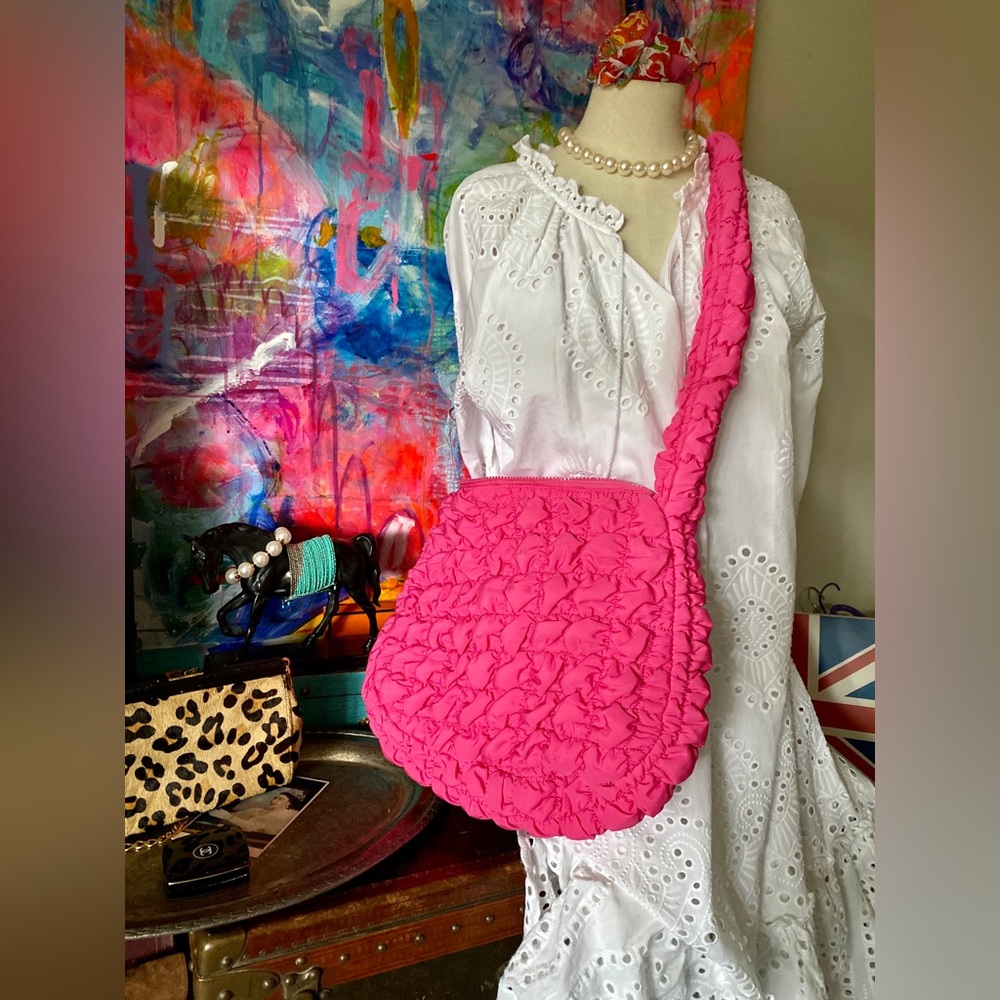 HOT PINK Puffy Puff Summer Beach Shoulder Bag Crossbody Fashion Tote LOVE 💖💖💖